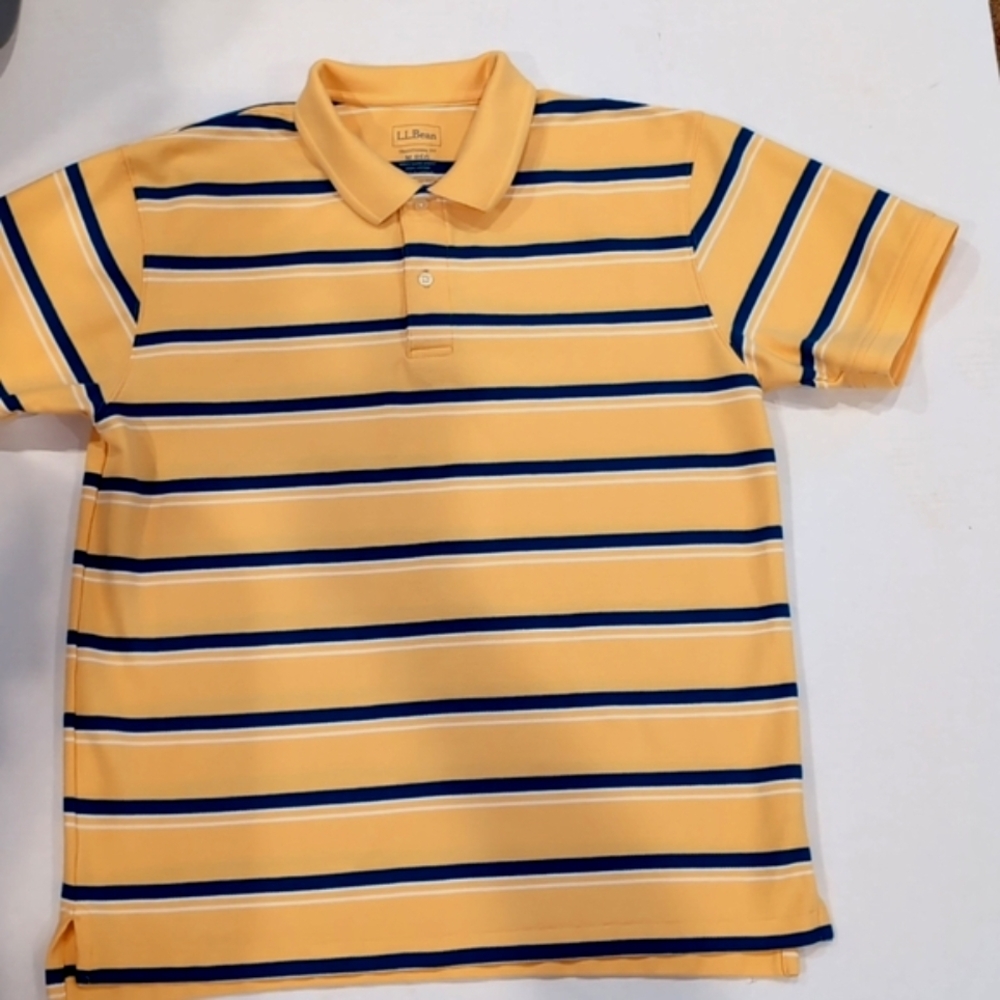 L.L Bean Traditional Fit Yellow Stripe Polo Shirt. Size Medium